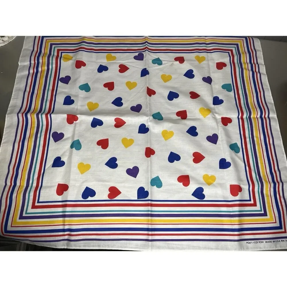 Vintage 14193 Bright Hearts Stripes Multicolor Scarf Bandana USA Made Set Of 2